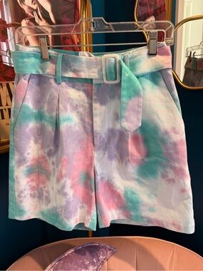 GREY LAB Pastel Tie-Dye Belted Women’s Shorts in Pink, Mint & Lavender